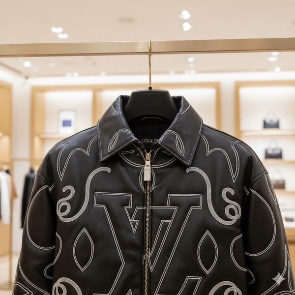 Premium Embroidered Leather Bomber Jacket
