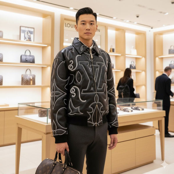 Premium Embroidered Leather Bomber Jacket