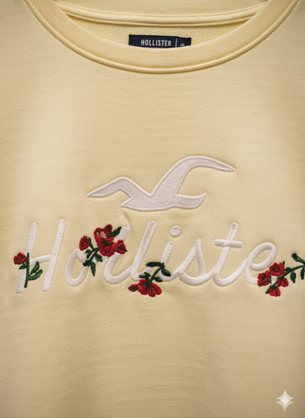 Premium Yellow Crewneck Sweatshirt  Floral Embroidery Edition