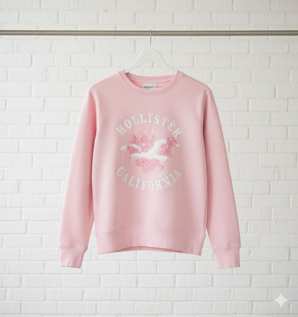 Premium Pink Crewneck Sweatshirt  Floral Embroidery Edition