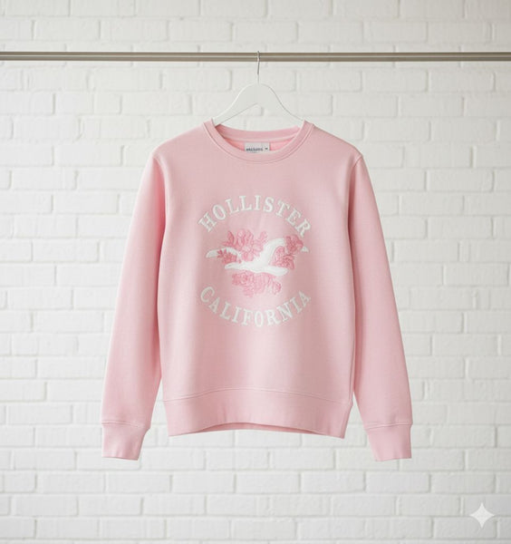 Premium Pink Crewneck Sweatshirt  Floral Embroidery Edition