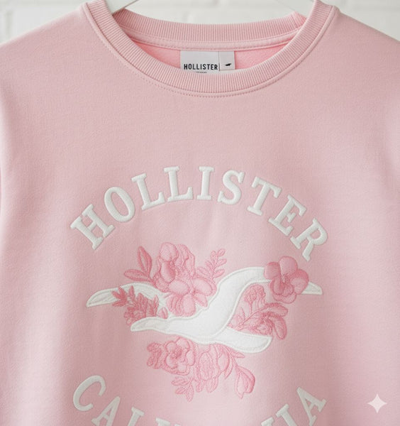 Premium Pink Crewneck Sweatshirt  Floral Embroidery Edition