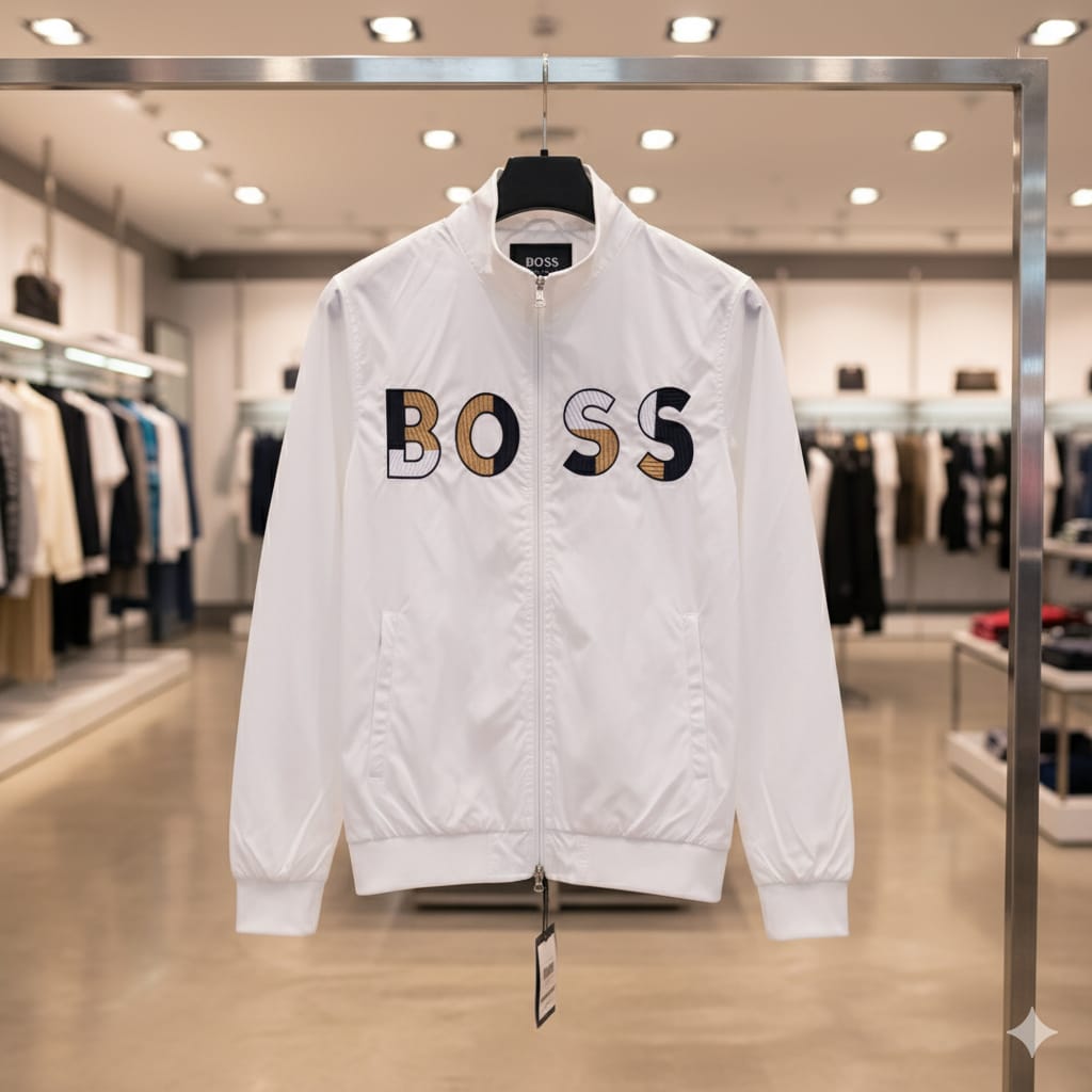 Premium White Logo Zip-Up Jacket