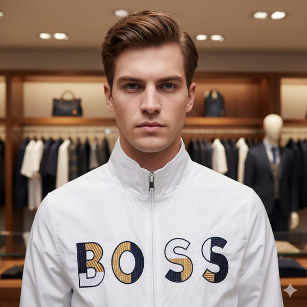 Premium White Logo Zip-Up Jacket