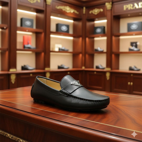 Classic Black Leather Driving Loafers  Luxury Icon with Signature Red Branding