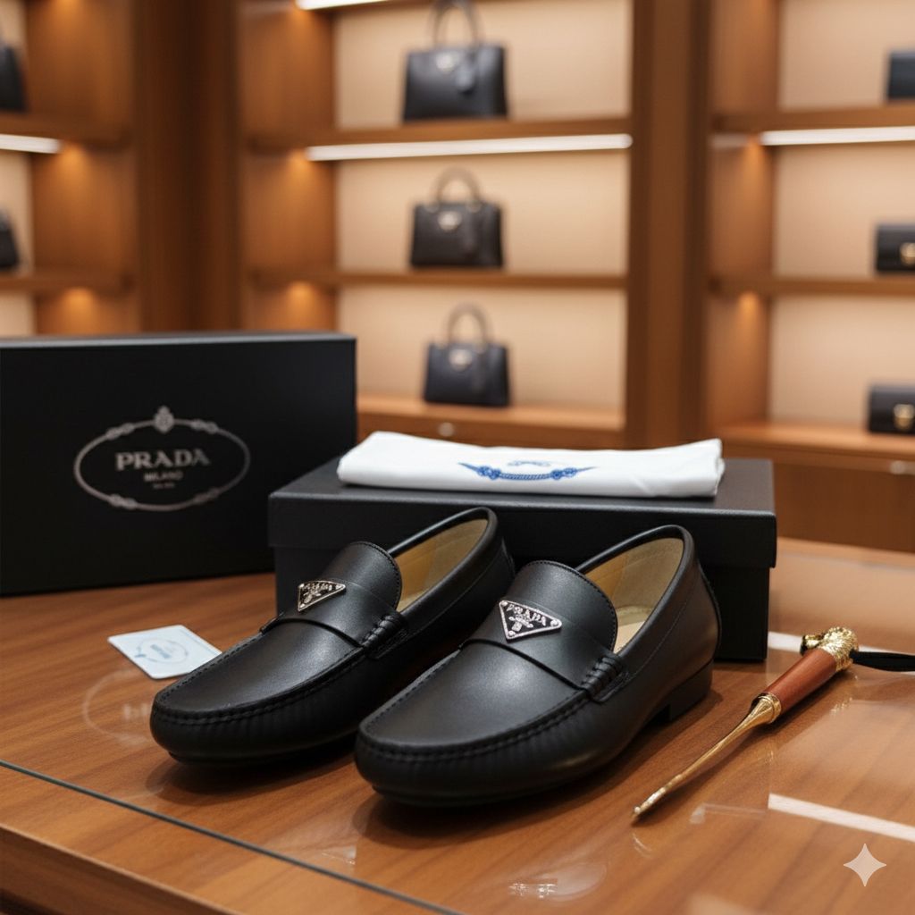 Classic Black Leather Driving Loafers  Luxury Icon with Signature Red Branding