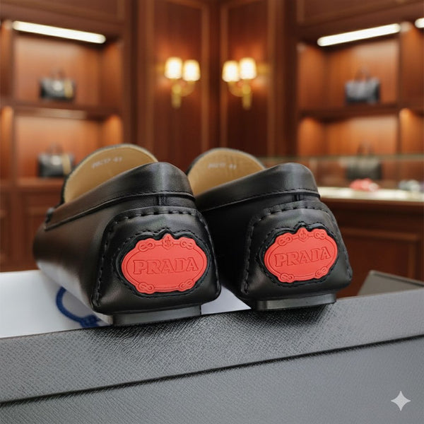 Classic Black Leather Driving Loafers  Luxury Icon with Signature Red Branding