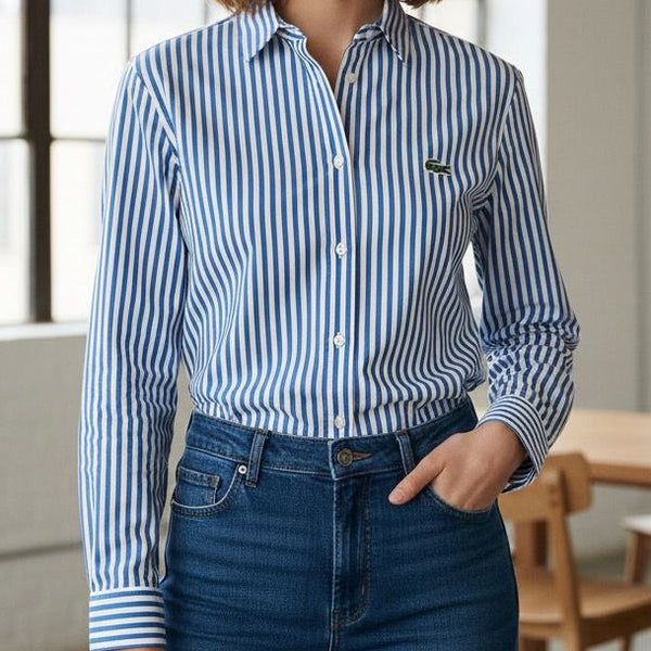 Classic Blue Striped Button-Down Shirt with Modern Tailored Fit