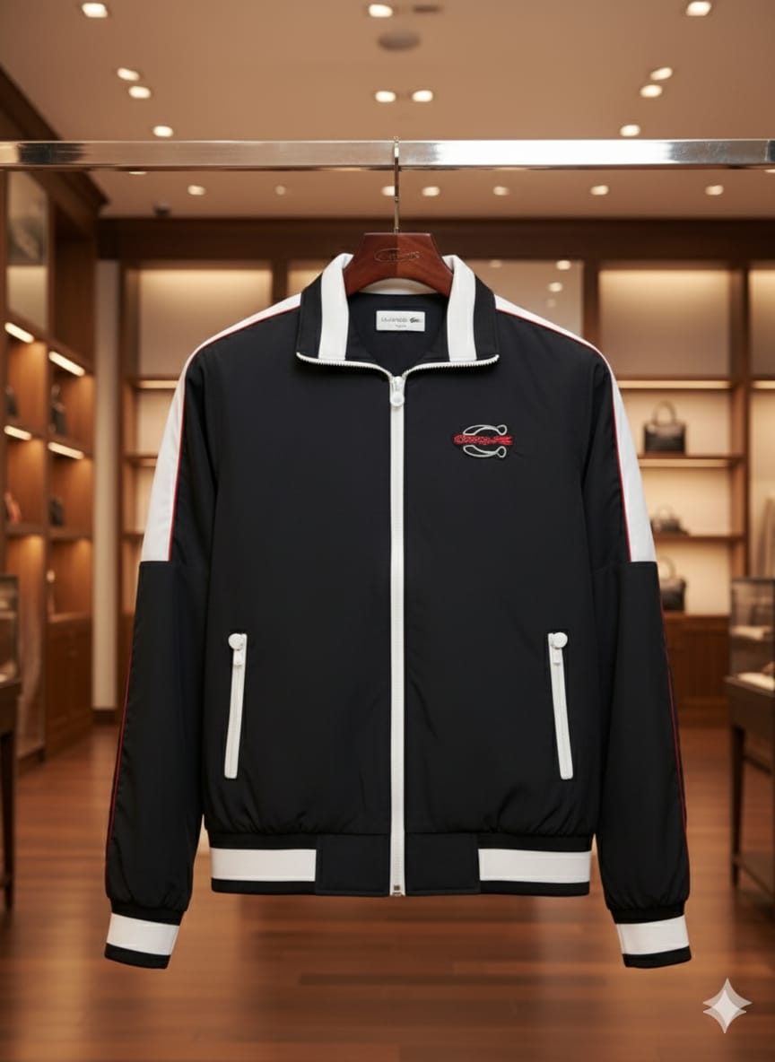 Luxury Navy Track Jacket with Retro Sport Detailing