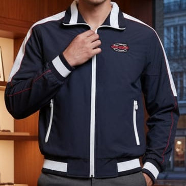 Luxury Navy Track Jacket with Retro Sport Detailing
