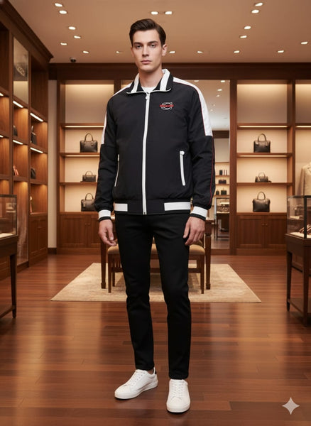 Luxury Navy Track Jacket with Retro Sport Detailing