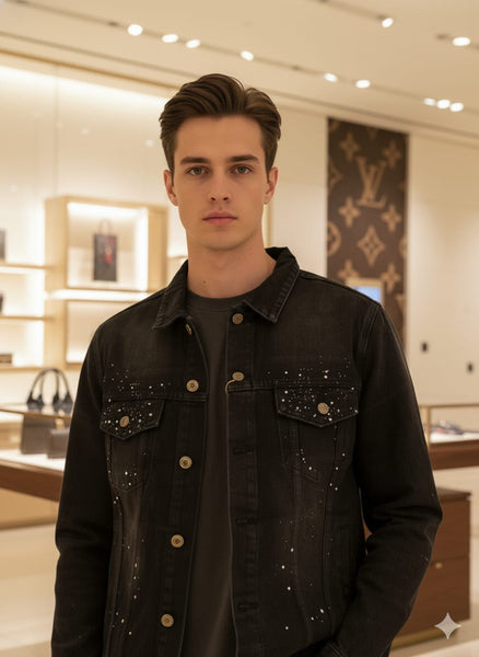 Exclusive Branded Black Studded Denim Jacket