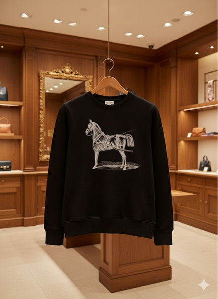 Luxury Horse Print Sweatshirt  Timeless Elegance in Black