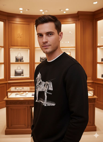 Luxury Horse Print Sweatshirt  Timeless Elegance in Black