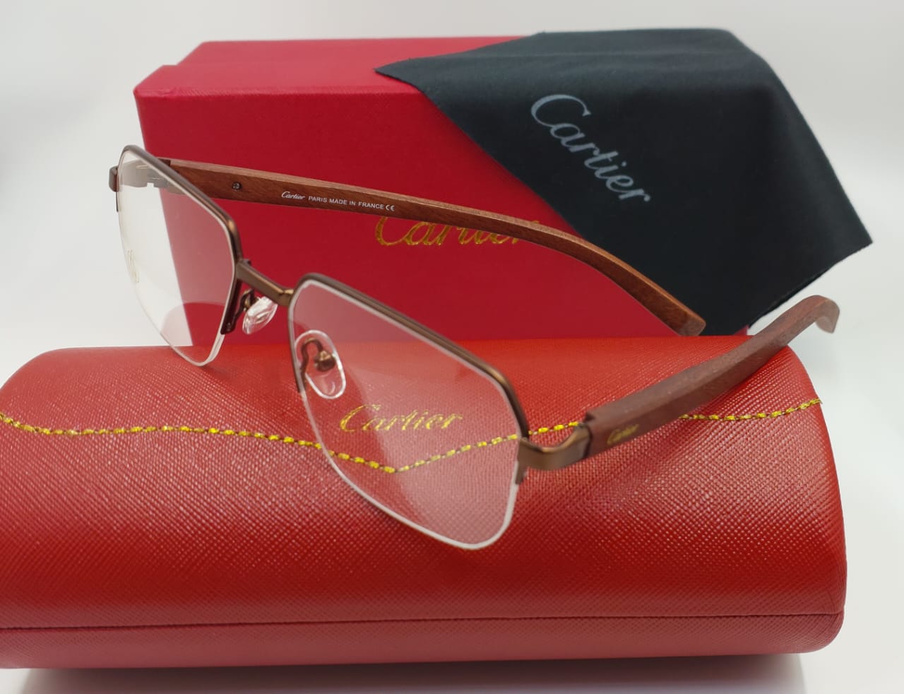 Exclusive Rimless Eyeglasses Luxury Wooden Temple Frame