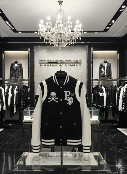 Premium  Skull Varsity Jacket Bold Monochrome Street Luxe