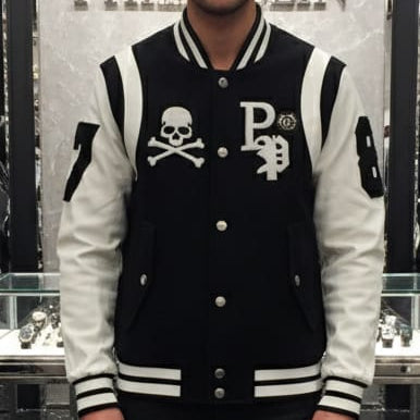Premium  Skull Varsity Jacket Bold Monochrome Street Luxe