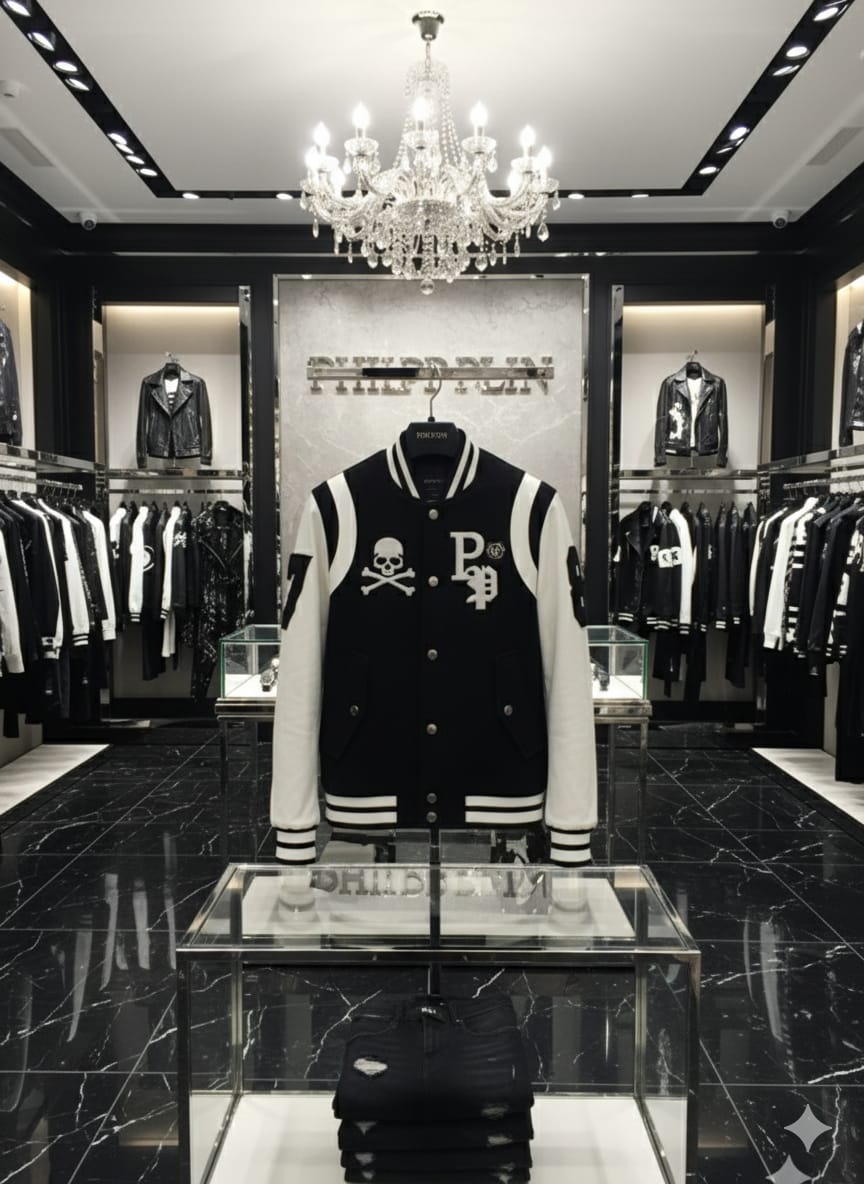 Premium  Skull Varsity Jacket Bold Monochrome Street Luxe