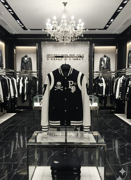 Premium  Skull Varsity Jacket Bold Monochrome Street Luxe