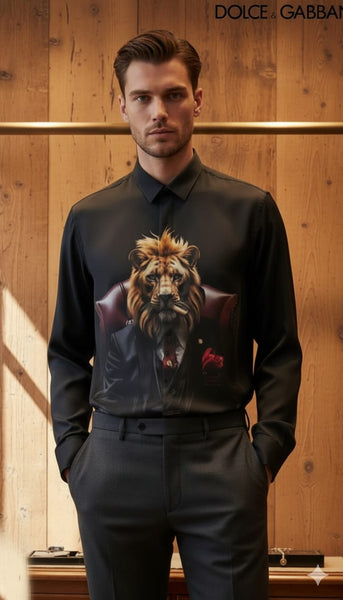 Elegant Royal Lion Print Shirt Power Meets Prestige