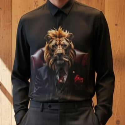 Elegant Royal Lion Print Shirt Power Meets Prestige