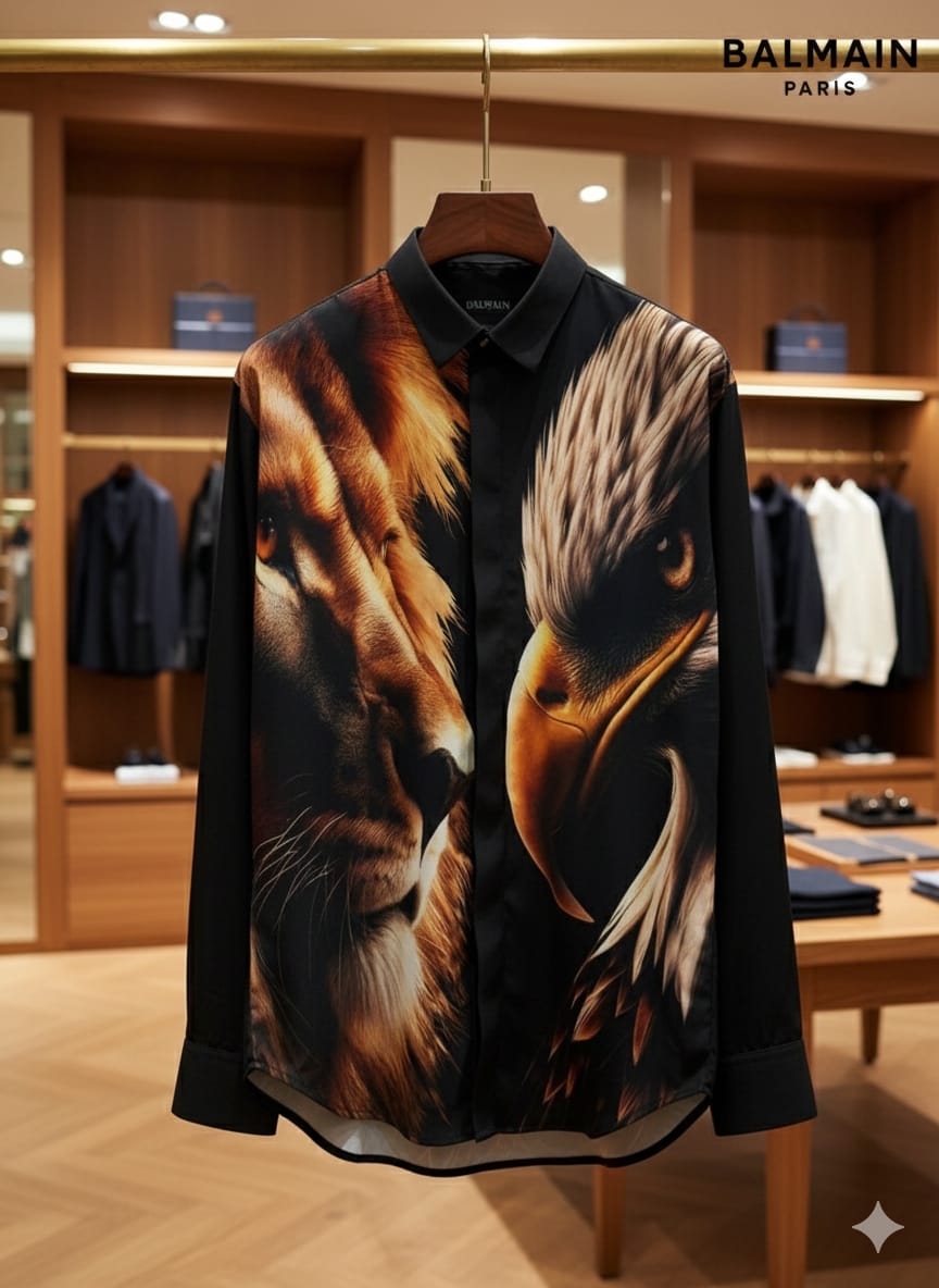 Elegant Lion & Eagle Power Print Shirt  The Spirit of Strength and Vision