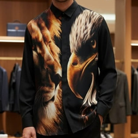 Elegant Lion & Eagle Power Print Shirt  The Spirit of Strength and Vision