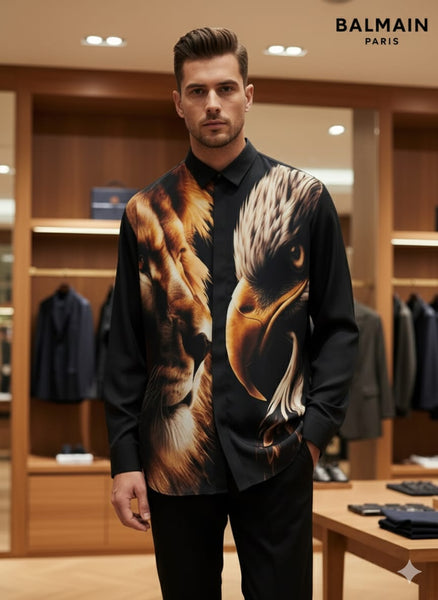 Elegant Lion & Eagle Power Print Shirt  The Spirit of Strength and Vision