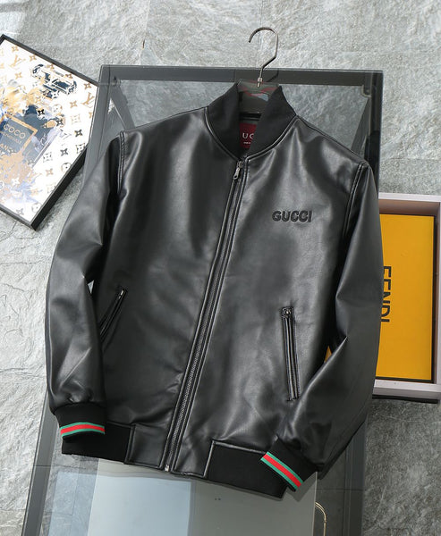 Premium Classic Black Leather Bomber Jacket