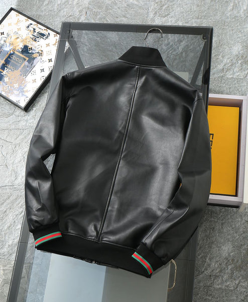 Premium Classic Black Leather Bomber Jacket