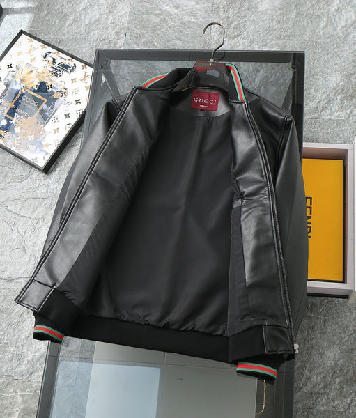 Premium Classic Black Leather Bomber Jacket