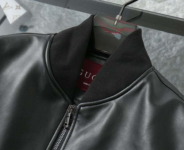 Premium Classic Black Leather Bomber Jacket