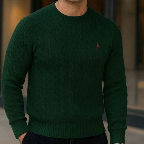 Luxury Cable-Knit Wool-Cashmere Green Jumper
