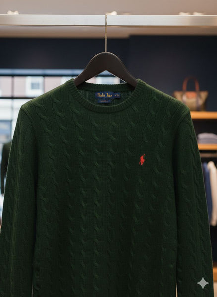 Luxury Cable-Knit Wool-Cashmere Green Jumper