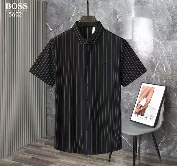 Luxury Classic Pinstripe Short-Sleeve Shirt