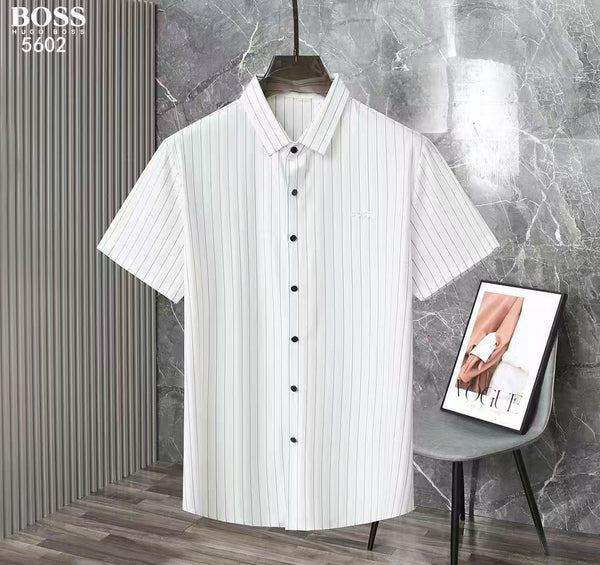 Luxury Classic Pinstripe Short-Sleeve Shirt