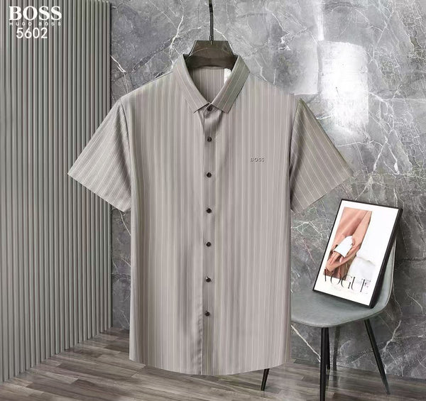 Luxury Classic Pinstripe Short-Sleeve Shirt