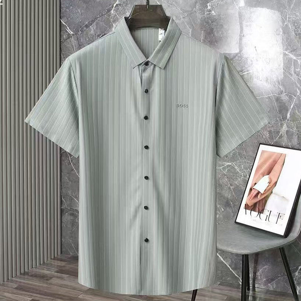 Luxury Classic Pinstripe Short-Sleeve Shirt