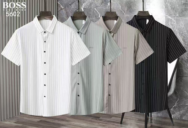 Luxury Classic Pinstripe Short-Sleeve Shirt