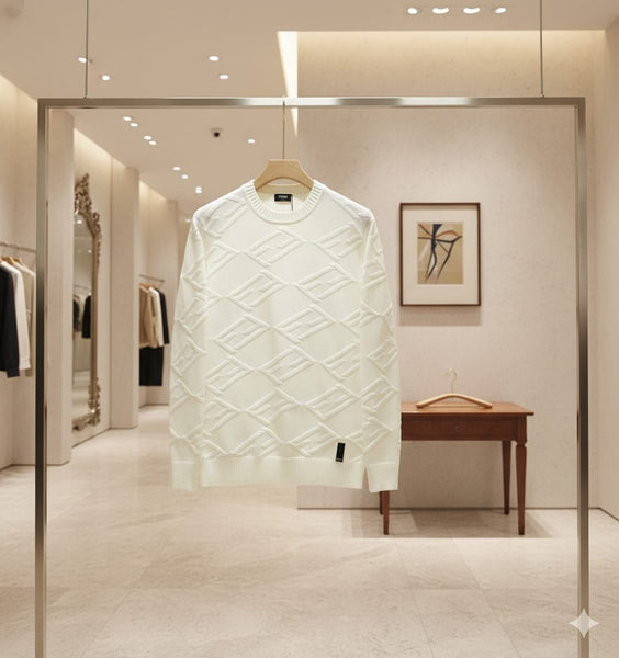 Premium Ivory Textured Knit Luxury Pullover