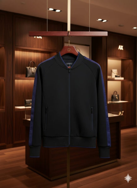 Black Premium Track Jacket with Contrast Side Tape