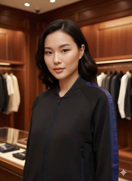 Black Premium Track Jacket with Contrast Side Tape