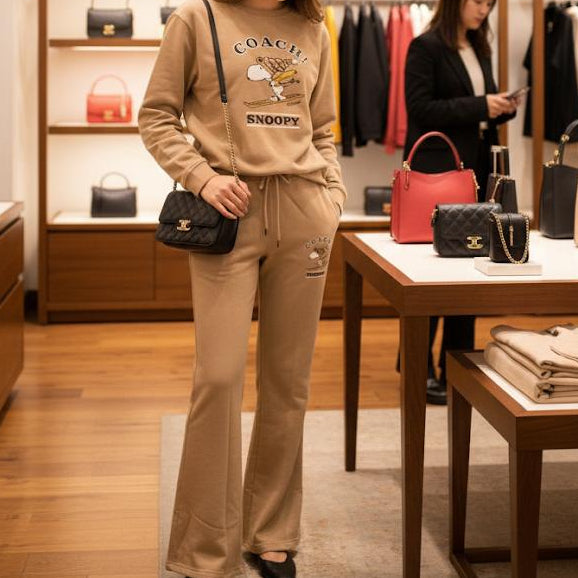 Luxury Beige Lounge Tracksuit Set – Sweatshirt & Joggers”