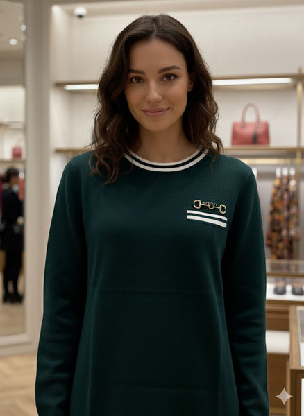 Premium Knitted Dress with Gold Accent Pocket for Women