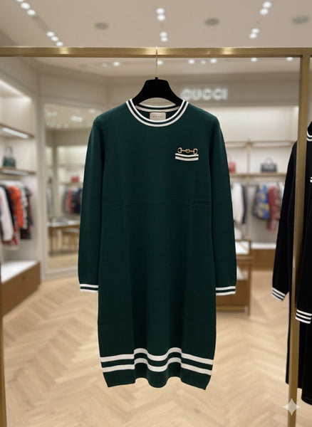 Premium Knitted Dress with Gold Accent Pocket for Women