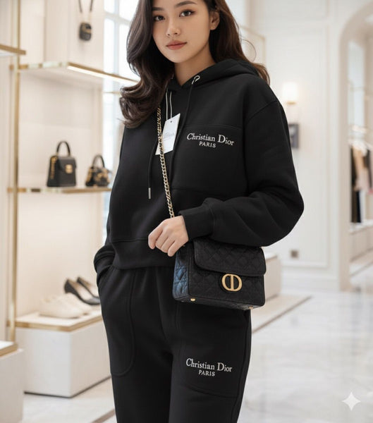 Luxury Black Women’s Hoodie & Jogger Tracksuit Set