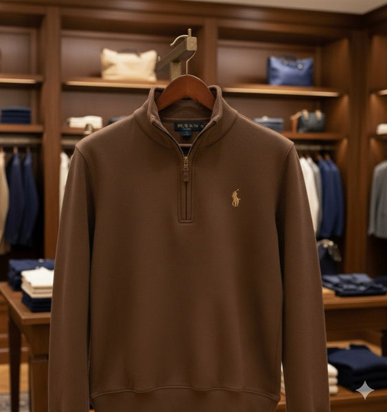 Women’s Classic Brown Quarter-Zip Pullover with Signature