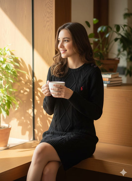 Exclusive  &  Classic Woolen  Dress With Button Detail