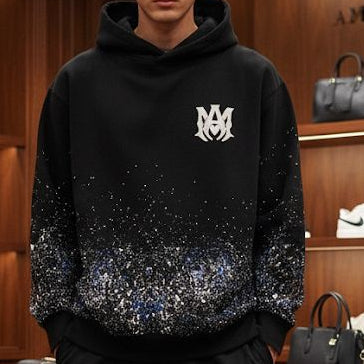 Midnight Nebula Luxe Hoodie with Splatter-Fade Design