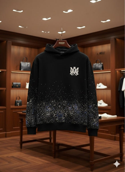 Midnight Nebula Luxe Hoodie with Splatter-Fade Design
